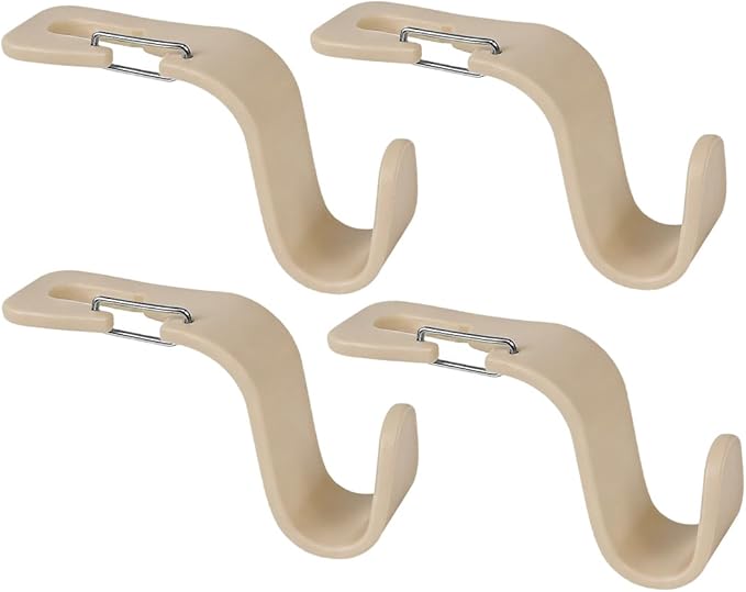4PCS Car Seat Headrest Hook, Multifunctional Vehicle Seat Back Hanger Holder for Purse Handbag Umbrella, Automotive Interior Backseat Storage Organizer, Universal for SUV Van Truck (Beige)