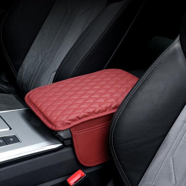 Car Armrest Cover for Genesis GV70 2022–2025 2026 JK1, Center Console Pad, Leather Armrest Box Protector, Waterproof Anti-Scratch Console Lid Cushion,Comfort Interior Accessories,B-Red