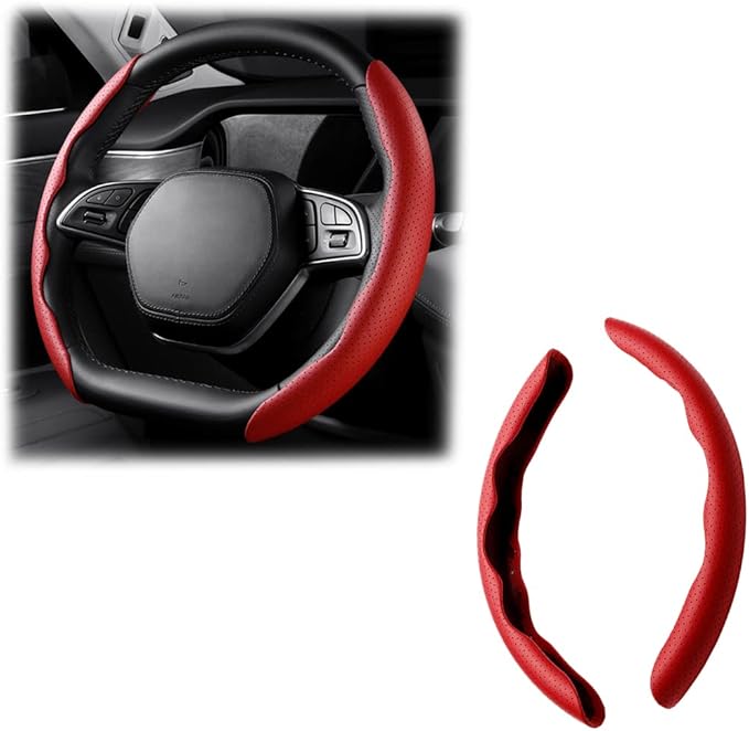 LoyaForba Car Steering Wheel Cover, Universal 15 Inch Leather Segmented Auto Steering Wheel Protector, Anti-Slip and Soft Breathable, Car Interior Accessories for Most Vehicle, SUV, Truck (Red)