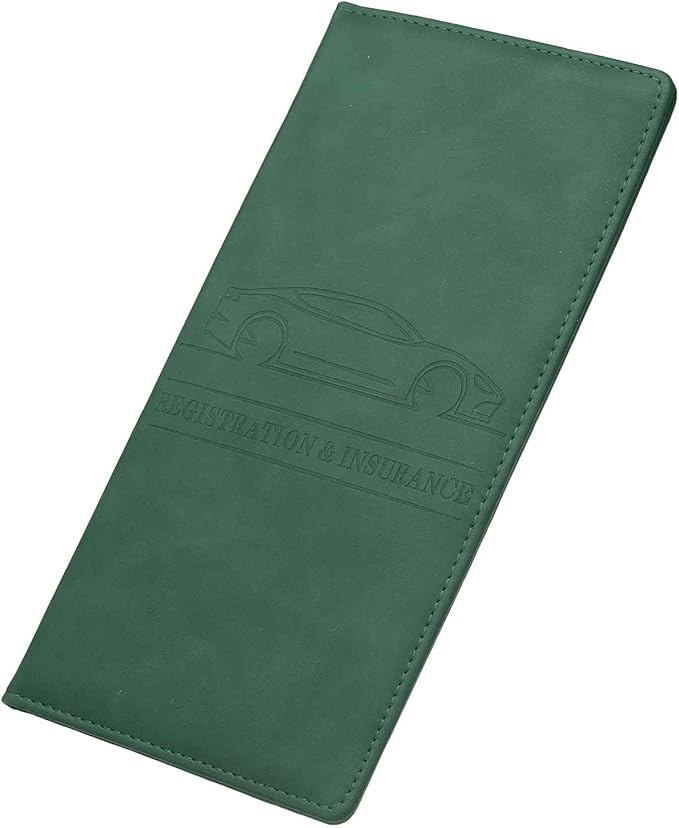 HARFINGTON Car Registration and Insurance Holder 9.65" x 4.92" PU Leather Vehicle Glove Box Organizer Storage Accessories Men Women Car ID Holder for License ID Card Bank Card, Dark Green