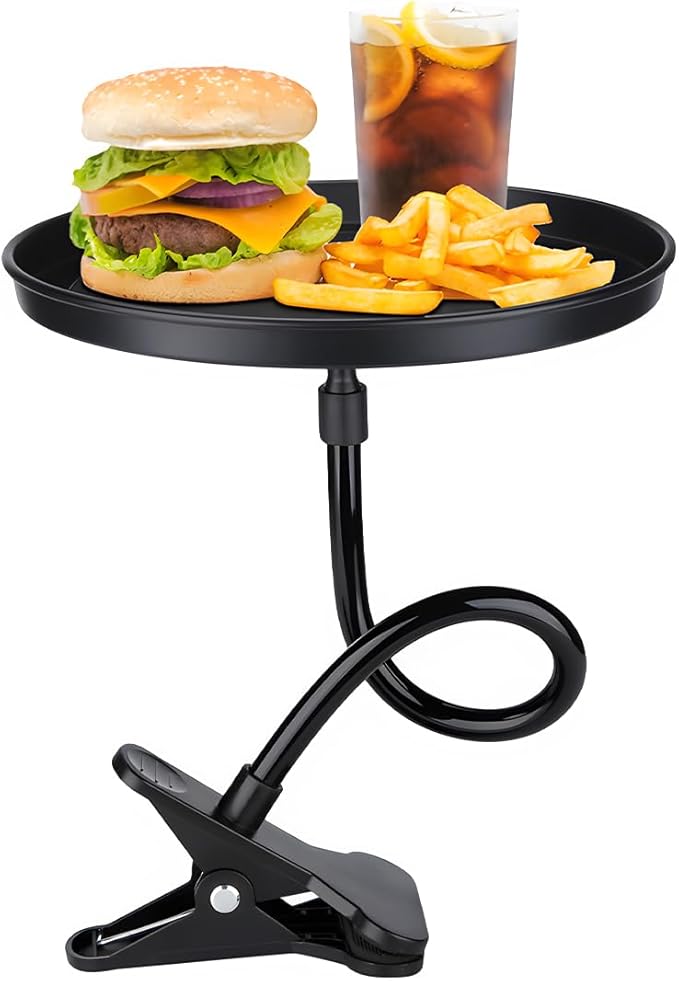 Adjustable Food Tray for Car, 360° Swivel Non-Slip Car Drink Cup Snack Table Clip Type Dining Trays, 8.7 Inch Rotating Food Table Folding Storage Tray for Most Vehicles