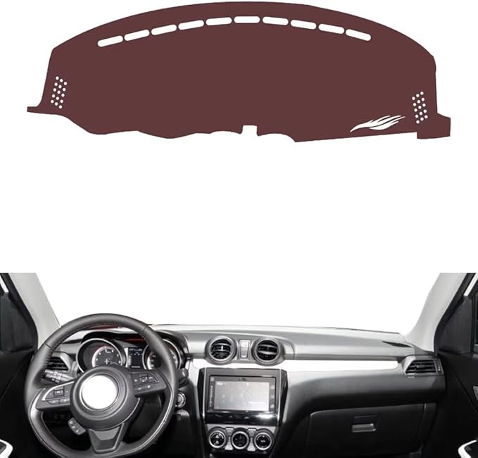 Leather Dashboard Cover Compatible with Suzuki Swift 2017-2022,Dash Board Cover mat Anti-Slip Sun-Proof and dust-Proof(Brown)