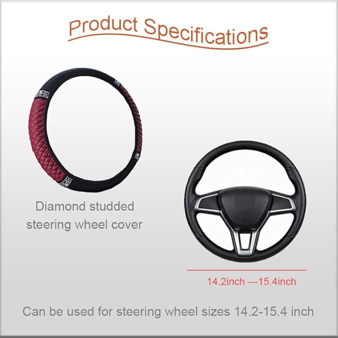 WLERIR Microfiber Leather Steering Wheel Cover with Anti-Slip Lining Universal Car Accessory for Steering Wheel with a Diameter of 14.5-15 inch (Wine red)