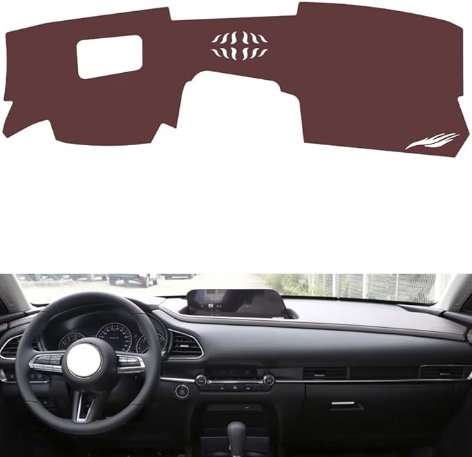 Leather Dashboard Cover Compatible with Mazda CX-30（HUD）,Dash Board Cover mat Anti-Slip Sun-Proof and dust-Proof(Brown)