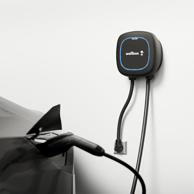 Wallbox Pulsar Plus Level 2 EV Charger 48 Amp - 11.5kW 240V Wall Home EV Charger - J1772 25ft Cable - Outdoor and Indoor EVSE - Energy Star and UL Certified - Assembled in USA - Black Matte