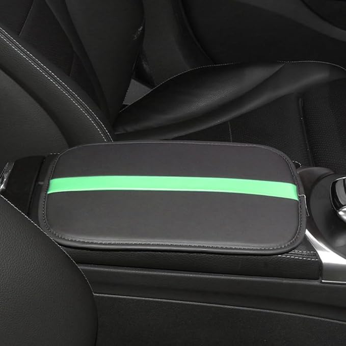 Car Armrest Seat Box Mat, PU Leather Center Console Cover, Universal Waterproof Car Interior Accessories, Arm Rest Box Protector Cushion Pad for Most Vehicle (Green)