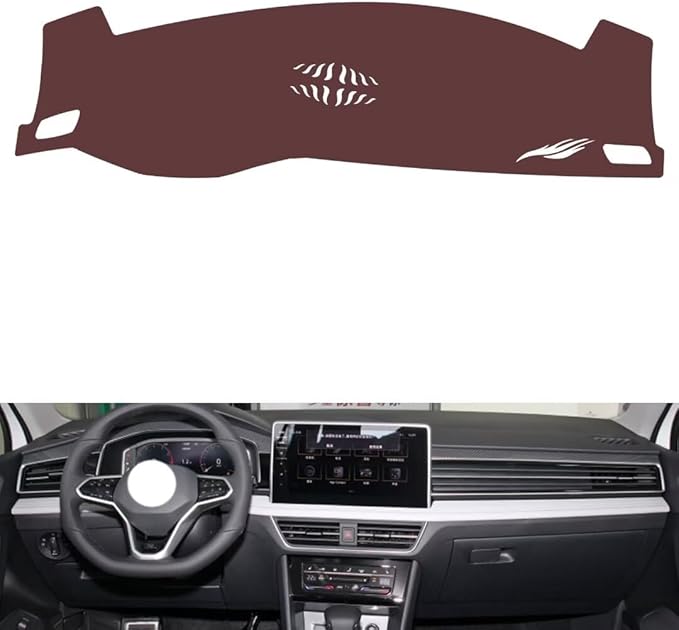 Leather Dashboard Cover Compatible with VW tiguan X (Speakers 2022-2023,Dash Board Cover mat Anti-Slip Sun-Proof and dust-Proof(Brown)