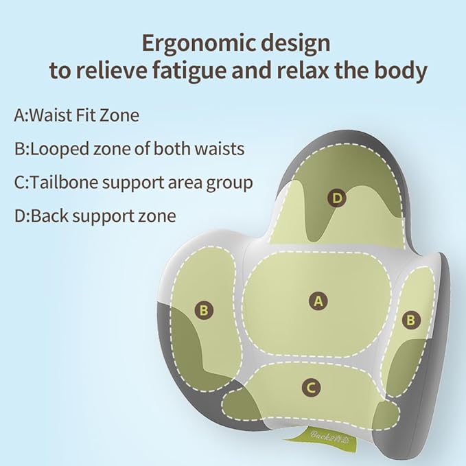 Lumbar Support Pillow for Office Chair, Car Back Support with Memory Foam, Support for Lower Back Pain Relief Lumbar Pillows, Ergonomic Back Cushion for Desk Chair, Sofa, Bed, Car Seat (Grey/White)