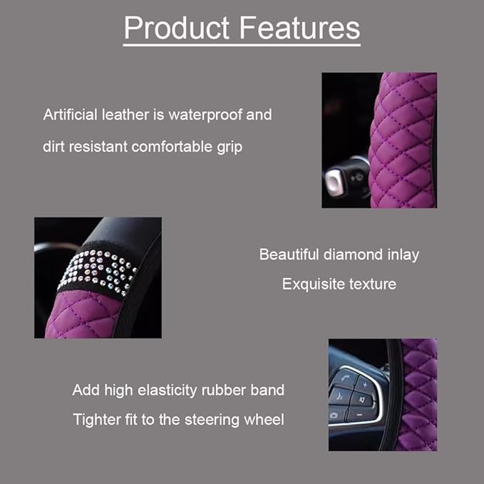 WLERIR Microfiber Leather Steering Wheel Cover with Anti-Slip Lining Universal Car Accessory for Steering Wheel with a Diameter of 14.5-15 inch (Purple)