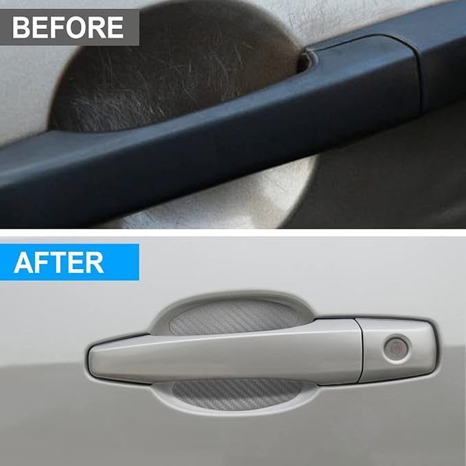 4PCS Car Door Handle Cup Stickers - Carbon Fiber Scratch Auto Door Protective Film, Non-Marking Bowl Protector - Universal for Most Cars, SUV, Van (Silver)
