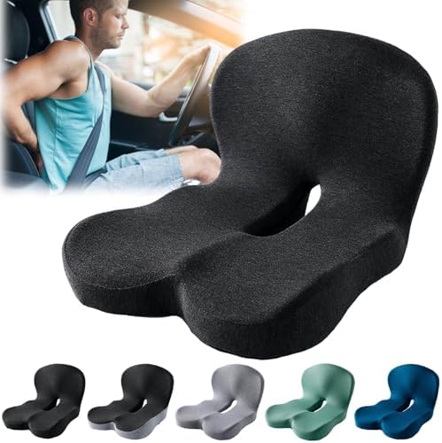 Orthopedic Cushion,Back and Seat Cushion, Soothe+ Cushion, Memory Foam L-Shaped Integrated Seat Cushions Lumbar & Lower Back Support for Office Chair, Car (Black)