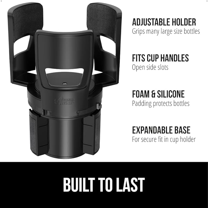 GORILLA GRIP Patent Pending Car Cup Holder Expander, Keeps Large Drink Cups Secure, Expands Fits Yeti, HydroFlask, Stanley 18 to 48oz Large Water Bottles, Coffee Mug, Adjustable Insert, Black