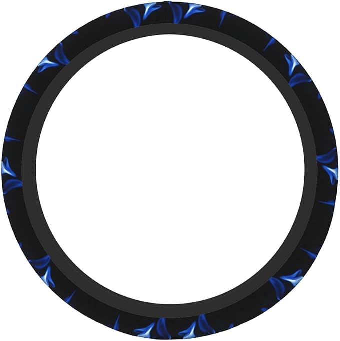 Blue Art Fire Flame Neoprene Steering Wheel Covers Women Men Car Accessories, Universal 15 Inch Fit Auto, Suvs, Truck