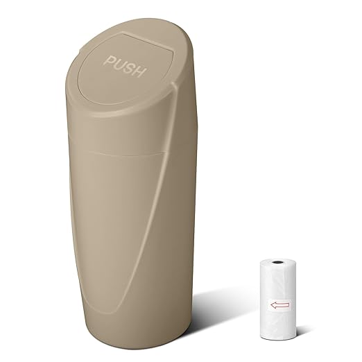 SGLRT Car Trash Can Bin with Lid - Car Garbage Can Cup Holder - Beige Mini Leakproof Vehicle Trash Garbage Can Bin with 20pcs Trash Bags-Car Organizers and Storage for Front Back Seat Accessories
