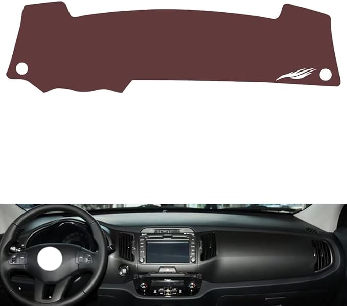 Leather Dashboard Cover Compatible with KIA Sportage（Half Covered） 2011-2016,Dash Board Cover mat Anti-Slip Sun-Proof and dust-Proof(Brown)