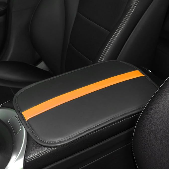 Car Armrest Seat Box Mat, PU Leather Center Console Cover, Universal Waterproof Car Interior Accessories, Arm Rest Box Protector Cushion Pad for Most Vehicle (Orange)