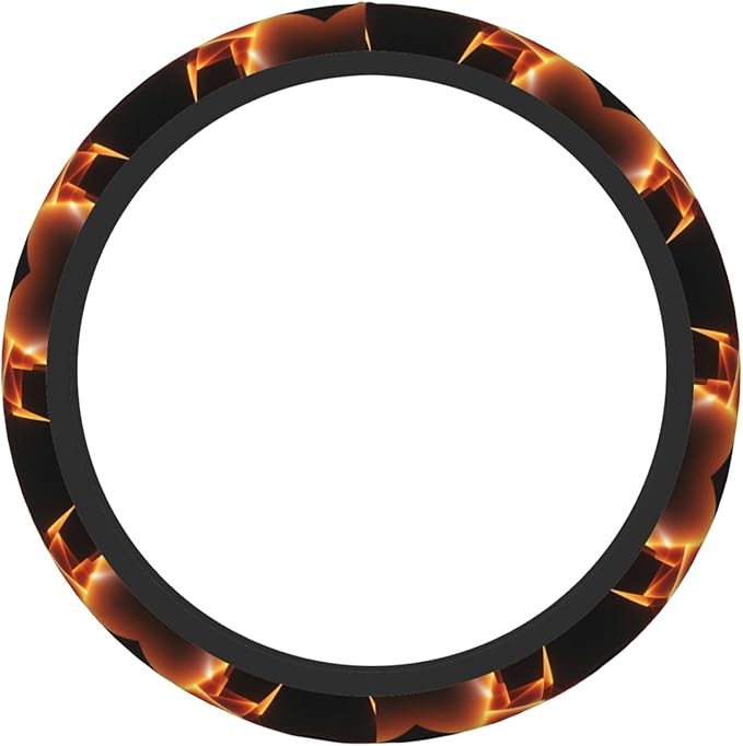 Black Orange Fire Geometric Universal Fit Steering Wheel Cover for Car, Truck, and SUV, Durable Steering Wheel Protection