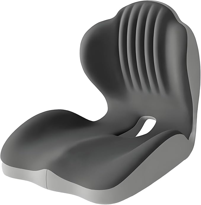 Seashell Memory Foam Truck Seat Cushion for Office Chair, Car Seat,Desk Chair,L-Shaped Back Support & Sciatica Relief & Tailbone & Coccyx Pain Relief for Long Sitting & Driving（Black&Grey