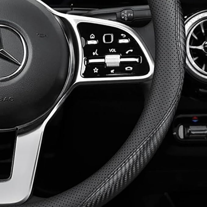 Nappa Leather Car Steering Wheel Cover for Tesla Model 3/Y 2016-2025 2026 Prius Civic Mini - Anti-Slip Car Wheel Protector Accessories 14" - 14 1/4" Small-Size for (Black, Small Size[14''-14 1/4''])