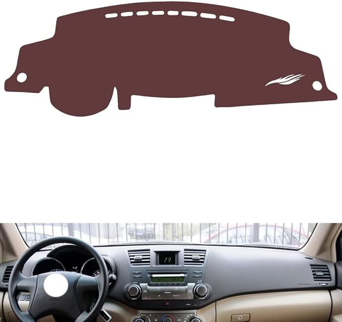 Leather Dashboard Cover Compatible with Toyota Highladner 2009-2014,Dash Board Cover mat Anti-Slip Sun-Proof and dust-Proof(Brown)
