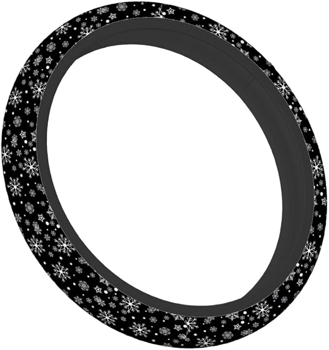 Swono Snowflakes Car Steering Wheel Covers Snowflakes On A Black Universal Fit 15 Inch Anti-Slip Steering Wheel Protector Cover Stretch-On Fabric Automotive Car SUV Sedans