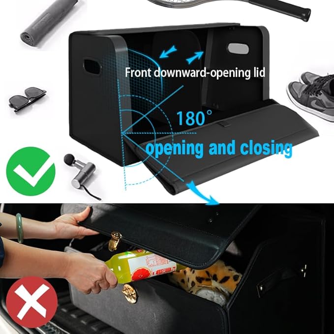 GMQ Car Trunk Organizer for SUV,Car Organizers and Storage with Collapsible Storage, Magnetic Lid Large Capacity for SUV, Truck, MPV (Weave Black, M-15.8×13×12.5 IN)