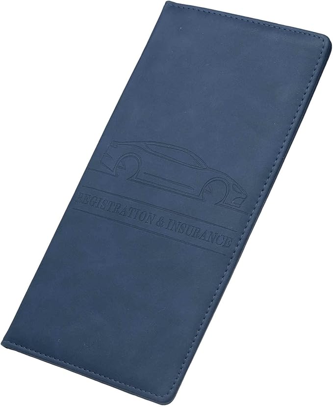 HARFINGTON Car Registration and Insurance Holder 9.65" x 4.92" PU Leather Vehicle Glove Box Organizer Storage Accessories Men Women Car ID Holder for License ID Card Bank Card, Dark Blue