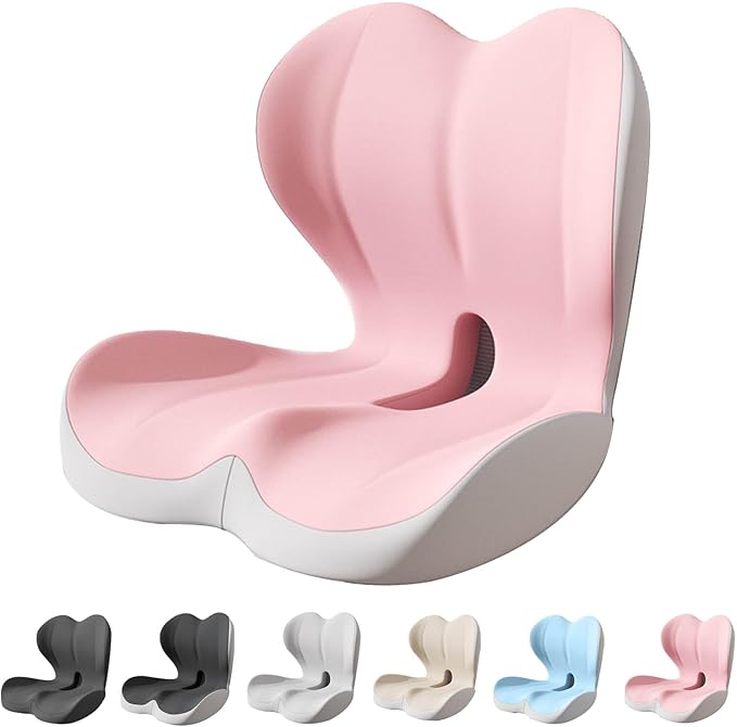 Back and Seat Cushion, Car Seat Cushion, Soothe+ Cushion, Memory Foam L-Shaped Integrated Seat Cushions Lumbar & Lower Back Support for Office Chair, Car (Pink-C)