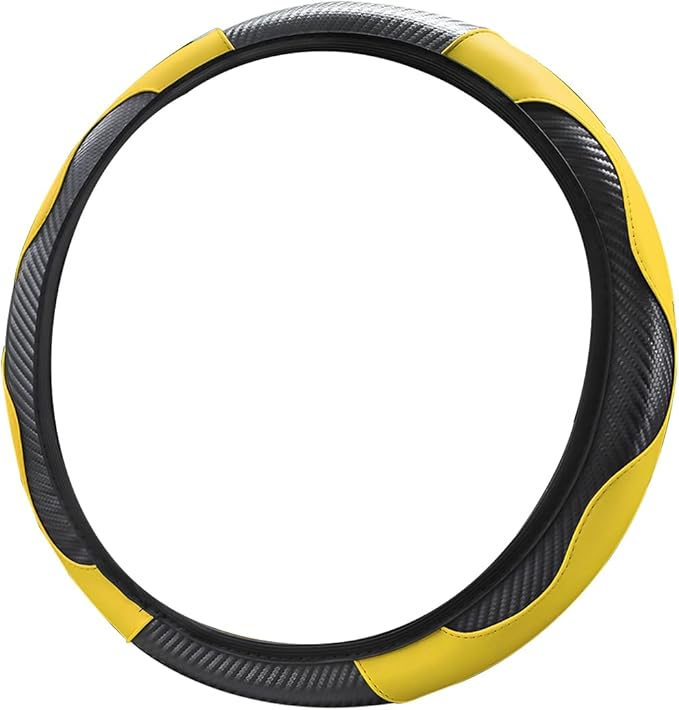 Fekey&JF Car Steering Wheel Cover, Universal Microfiber PU Leather Elastic 15 inch Stitching Color Anti-Slip Steering Wheel Protector, Auto Interior Protection Accessories for Men Women (Yellow)