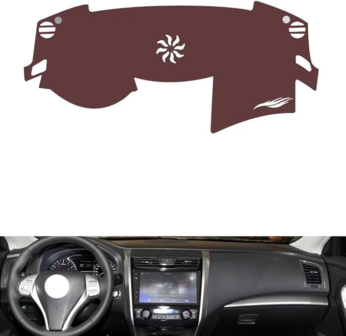 Leather Dashboard Cover Compatible with Nissan Teana (Full Coverage) 2013-2018,Dash Board Cover mat Anti-Slip Sun-Proof and dust-Proof(Brown)