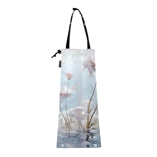 ALAZA Hanging Car Trash Bags Garbage Bag Trash Can for Back Seat Small White Flower Washable Storage Bag Retractable 2 Pack