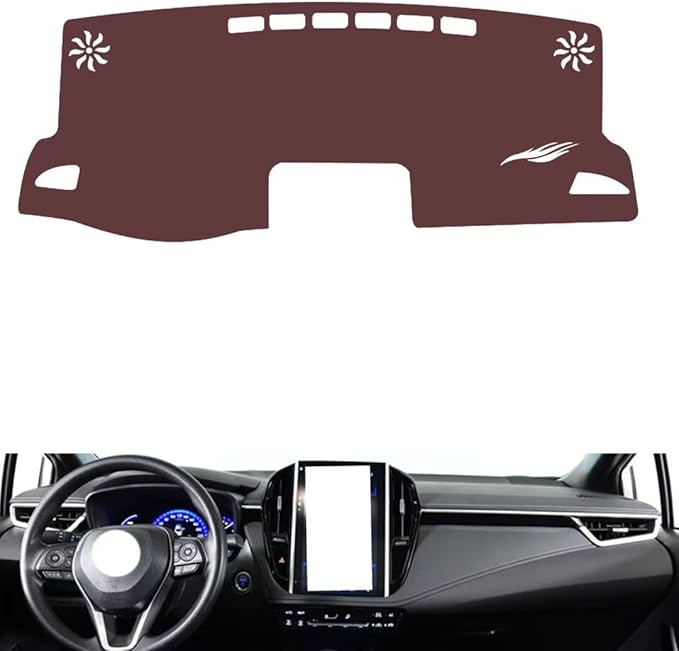 Leather Dashboard Cover Compatible with Toyota Corolla （Vertical Screen、NO HUD） 2019-2023,Dash Board Cover mat Anti-Slip Sun-Proof and dust-Proof(Brown)