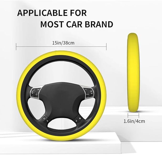 Elastic Stretch Steering Wheel Cover,Warm in Winter and Cool in Summer, Car Universal 15 inch, Microfiber Breathable Ice Silk, Anti-Slip, Odorless, Easy Carry,Yellow