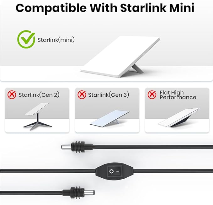 XTAR 10FT DC5521 Power Cable for Starlink Mini with Coupler - Shorter & Portable Alternative to 15M Cable, Dual Male & Female Connectors for RV Outdoor Camping Use(1*Cable+1*Connector)