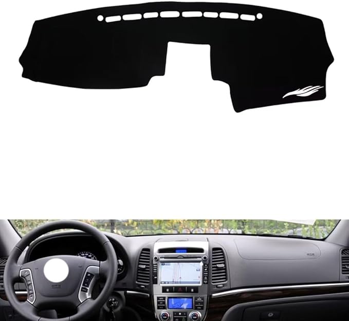 leather dashboard cover Compatible with HyundaiHyundai Santafe 2006-2012，dash cover（black）