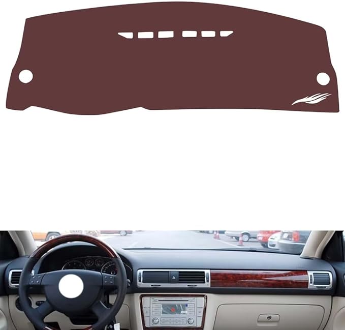 Leather Dashboard Cover Compatible with VW New Passat 2009-2011,Dash Board Cover mat Anti-Slip Sun-Proof and dust-Proof(Brown)