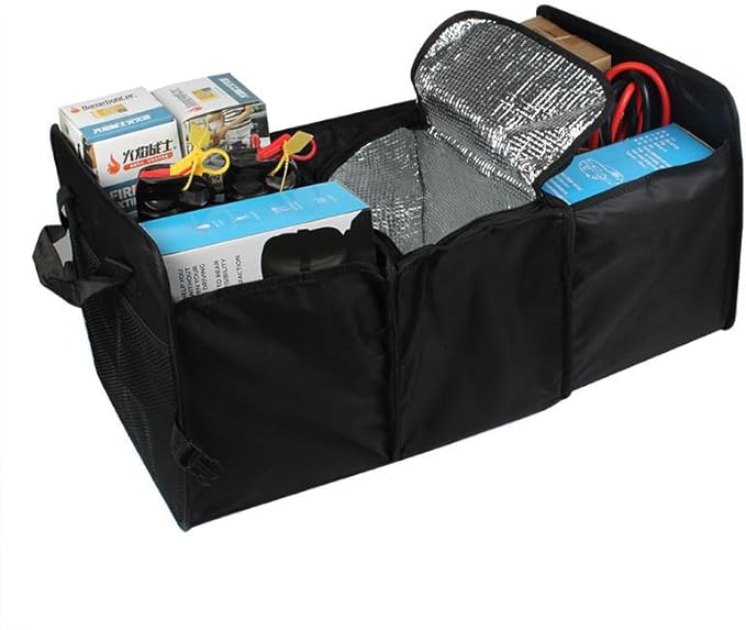 Vehicle Owners Red Collapsible Insulated Trunk Organizer 3-Compartment Car Cargo Storage Box Cooler for Groceries Camping & Road Trips All Season