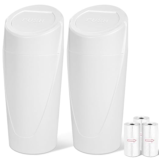 Kincown Car Trash Can, 2 Packs Mini Car Trash Bin with Lid, Leakproof Cup Holder Car Garbage Can with 60 Trash Bags, Vehicle Front Back Seat Organizers and Storage for Car, Home, Office, White