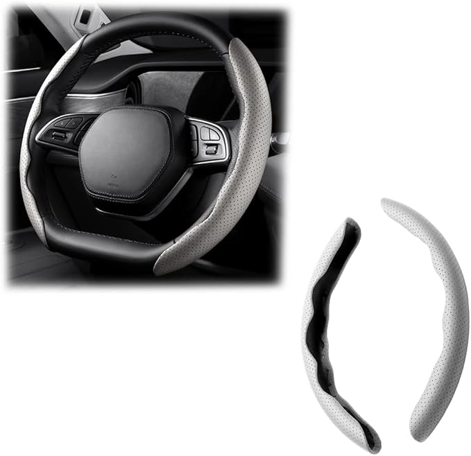 LoyaForba Car Steering Wheel Cover, Universal 15 Inch Leather Segmented Auto Steering Wheel Protector, Anti-Slip and Soft Breathable, Car Interior Accessories for Most Vehicle, SUV, Truck (White)