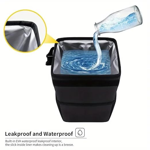 Cute Car Trash Can with Lid – Multipurpose Collapsible Trash Bin for Car, Leak-Proof Organizer, Waterproof Garbage Can with Storage Pockets & Adjustable Straps, 2 Gallons (Black)