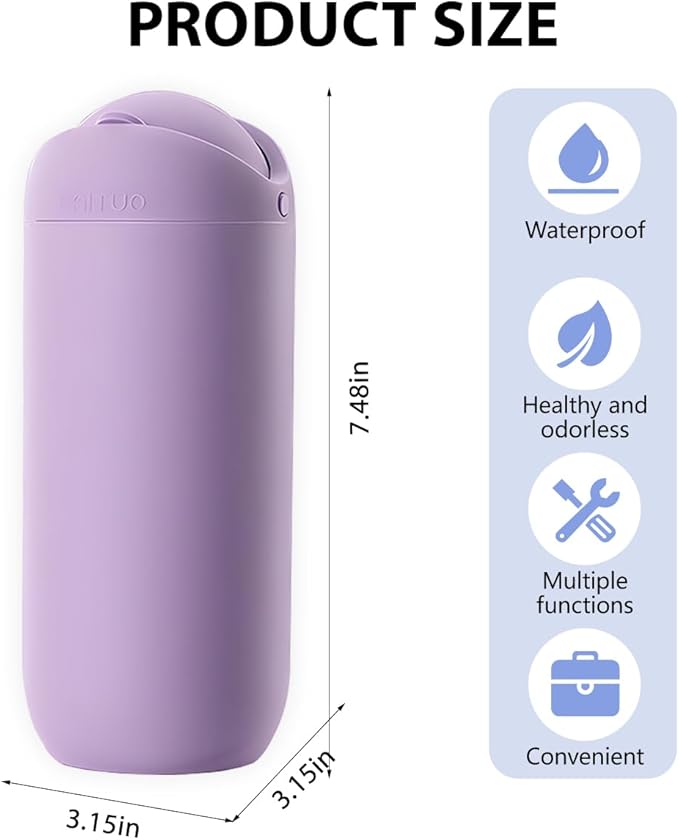 Car Trash Can with Lid, Silicone Leakproof Mini Round Vehicle Garbage Bin for Cup Holder, Portable Automotive Interior Waste Storage & Organizers Accessories, Universal Fit (Purple)