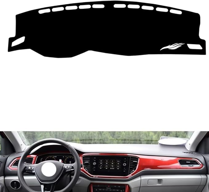 leather dashboard cover Compatible with VW T-ROC 2018-2022，dash cover（black）