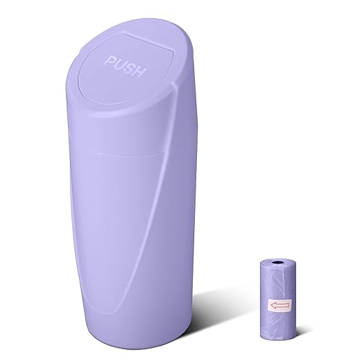 SGLRT Car Trash Can Bin with Lid - Car Garbage Can Cup Holder - Light Purple Mini Leakproof Vehicle Garbage Bin with 20pcs Trash Bags-Automotive Organizers and Storage for Front Back Seat Accessories