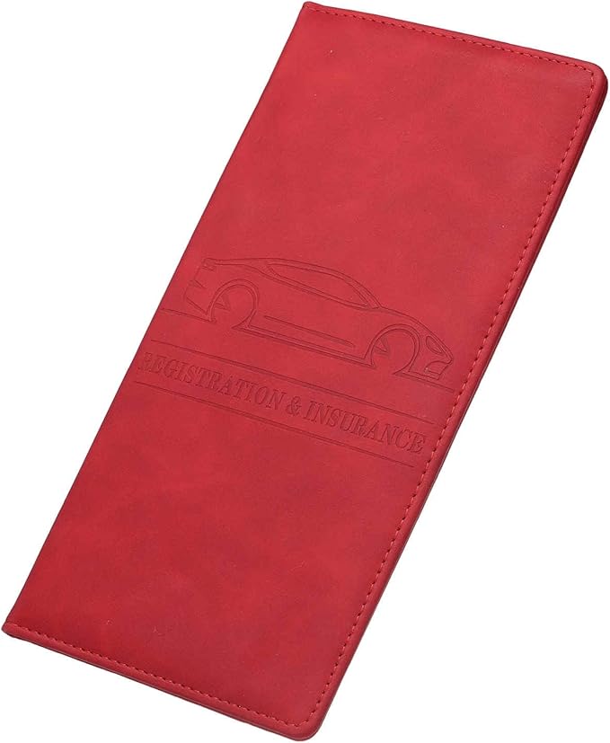 HARFINGTON Car Registration and Insurance Holder 9.65" x 4.92" PU Leather Vehicle Glove Box Organizer Storage Accessories Men Women Car ID Holder for License ID Card Bank Card, Red