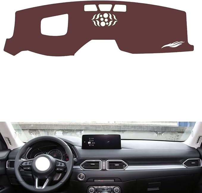 Leather Dashboard Cover Compatible with Mazda CX-5（HUD） 2022-2025,Dash Board Cover mat Anti-Slip Sun-Proof and dust-Proof(Brown)