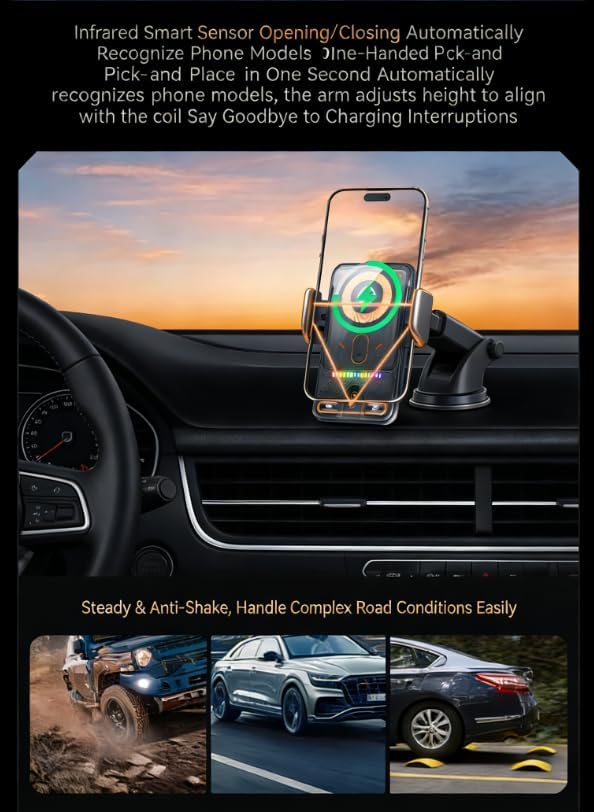 15W Air Vent Wireless Charging Car Phone Mount - Air Vent Magnetic Fast Charge Holder with 90° Rotation, in-Car Navigation Stand