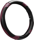 Car Steering Wheel Cover, 15 Inch Carbon Fiber Elastic Vehicle Steering Wheel Protector, Breathable Leather Auto Wheel Covers for Women Men, Interior Car Accessories (Wine Red)