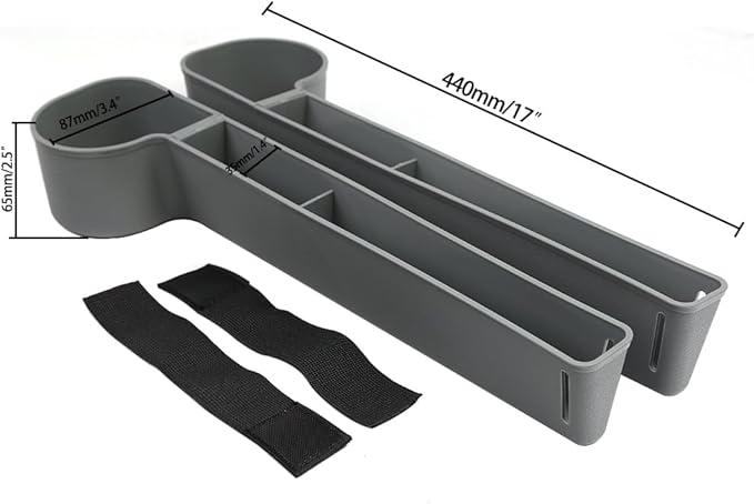Car Seat Gap Filler, Multifunctional Seat Side Gap Filler with Cup Holder & Organizer, Gap Stopper Universal Fit Car SUV Truck Fill The Gap Between Seat & Console Set of 2 (Gray)