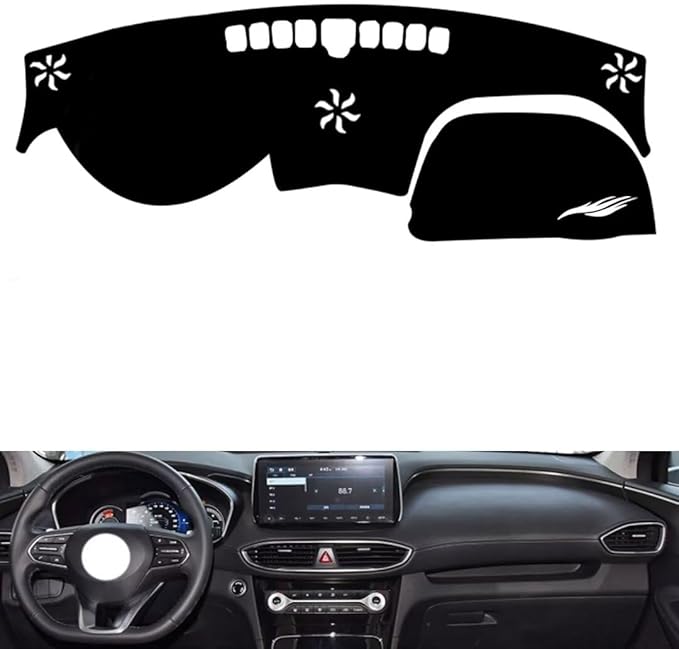 leather dashboard cover Compatible with HyundaiHyundai NEW Santafe（NO HUD） 2019-2023，dash cover（black）