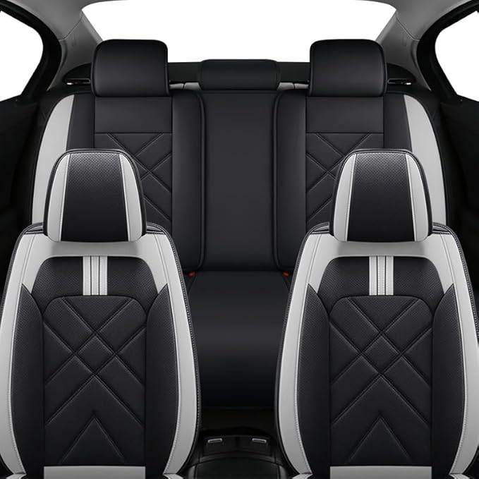 TTX LIGHTING Car Seat Covers Fit for Volvo S80 2001-2016 - Breathable Leather Waterproof 2 Front Seat Protector (Black & Light Gray)